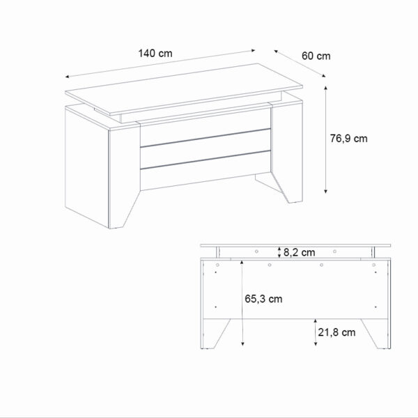 Γραφείο εργασίας Remida Megapap χρώμα sepet oak - ανθρακί 140x60x76,9εκ. - Image 4