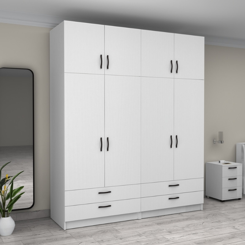 Ντουλάπα ρούχων Victoria Megapap τετράφυλλη με πατάρι και συρτάρια χρώμα λευκό 200x60x240εκ. - Image 3