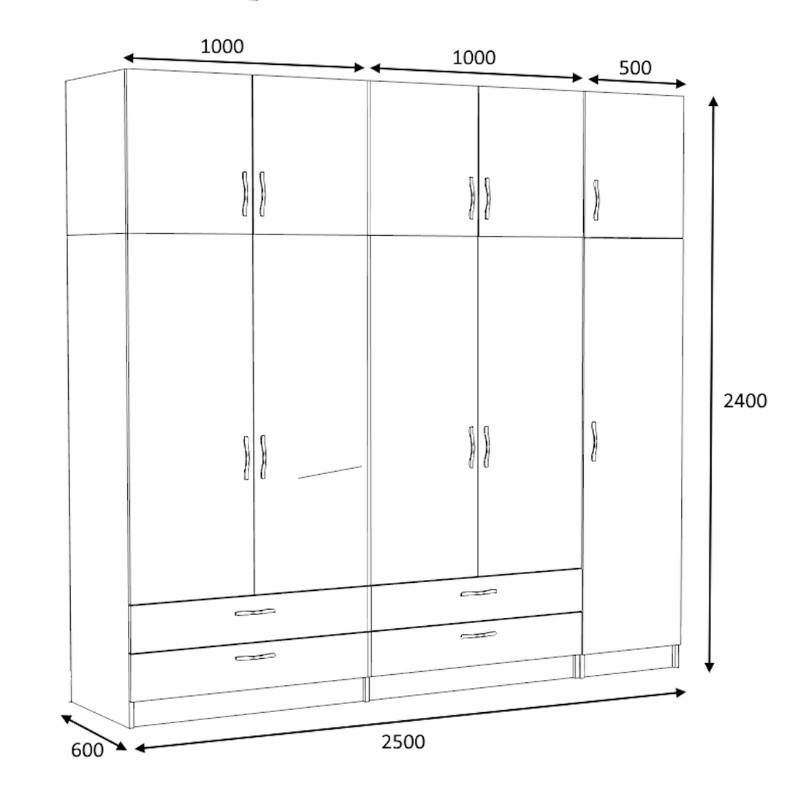 Ντουλάπα ρούχων Victoria Megapap πεντάφυλλη με πατάρι και συρτάρια χρώμα λευκό 250x60x240εκ. - Image 4