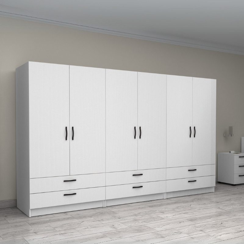 Ντουλάπα ρούχων Victoria Megapap εξάφυλλη με συρτάρια χρώμα λευκό 300x60x181εκ. - Image 3