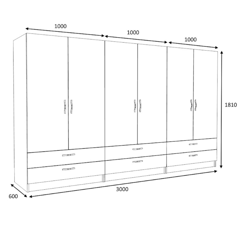 Ντουλάπα ρούχων Victoria Megapap εξάφυλλη με συρτάρια χρώμα φυσικό οξιάς 300x60x181εκ. - Image 4