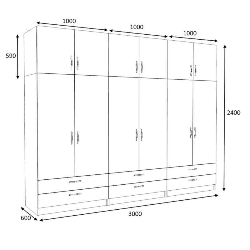 Ντουλάπα ρούχων Victoria Megapap εξάφυλλη με πατάρι και συρτάρια χρώμα φυσικό οξιάς 300x60x240εκ. - Image 4