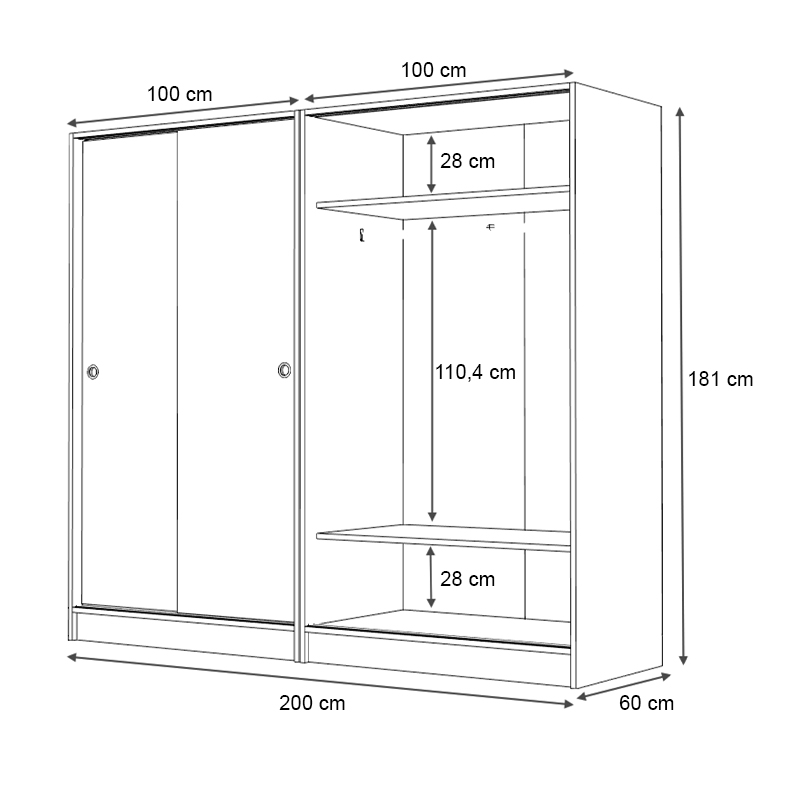 Ντουλάπα ρούχων Regio Megapap τετράφυλλη συρόμενη χρώμα λευκό 200x60x181εκ. - Image 4