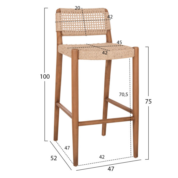 ΣΚΑΜΠΟ ΜΠΑΡ ROSCO HM6134 ΞΥΛΟ ΤΕΑΚ ΦΥΣΙΚΟ & ΣΧΟΙΝΙ VIRO ΜΠΕΖ 47x52x100Υεκ - Image 2