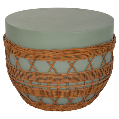 ΤΡΑΠΕΖΙ ΣΑΛΟΝΙΟΥ VILHENA HM18165 FIBER CEMENT ΠΡΑΣΙΝΟ-RATTAN ΦΥΣΙΚΟ Φ56x47Υεκ.