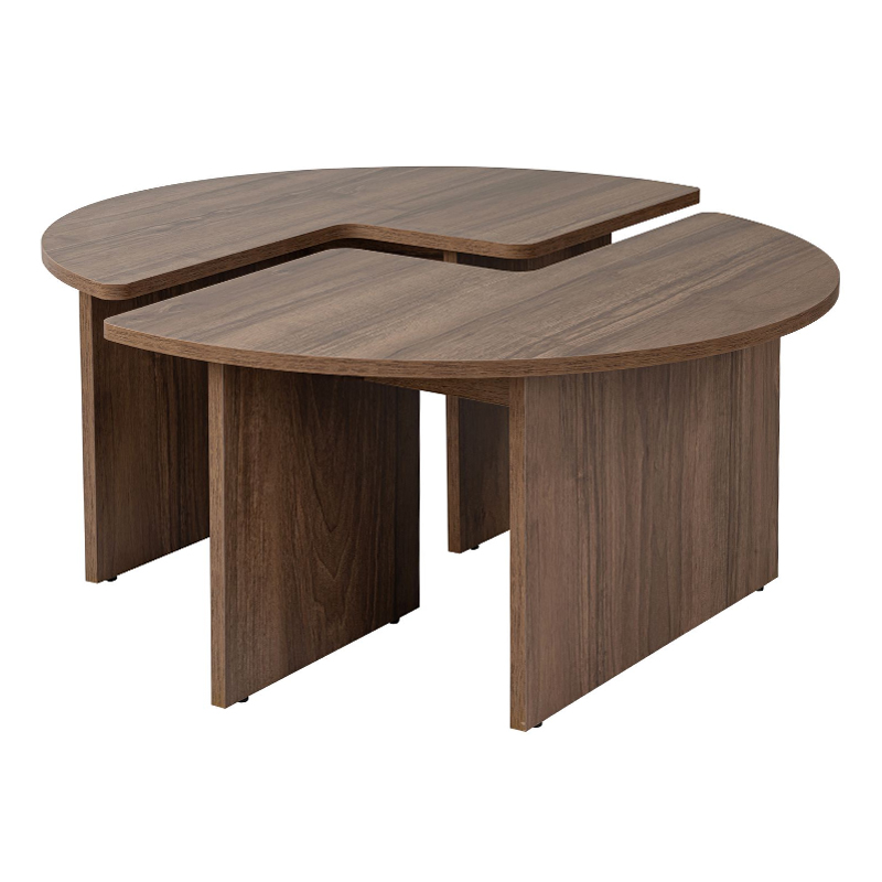 Τραπεζάκι σαλονιού σετ 2 τμχ Moira Megapap χρώμα καρυδί Ø90x41εκ. - Image 2