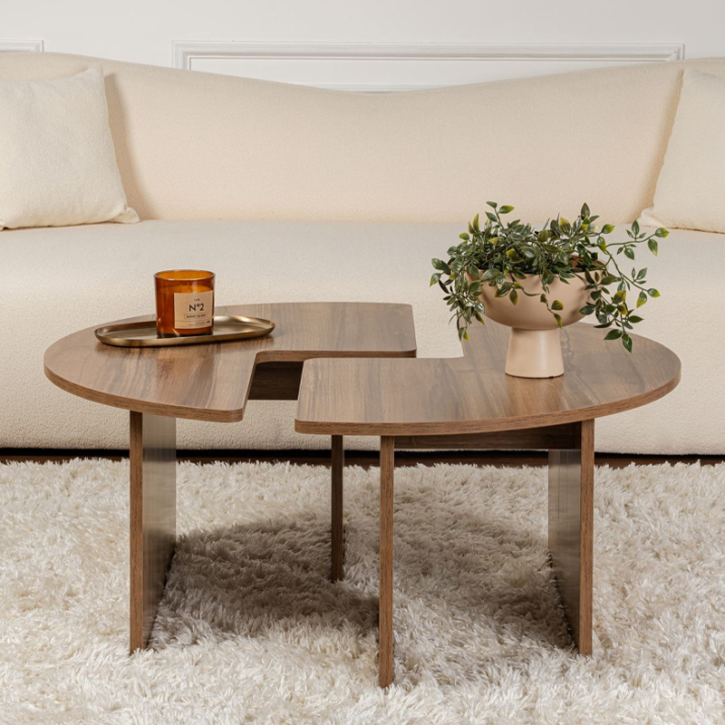 Τραπεζάκι σαλονιού σετ 2 τμχ Moira Megapap χρώμα καρυδί Ø90x41εκ. - Image 3
