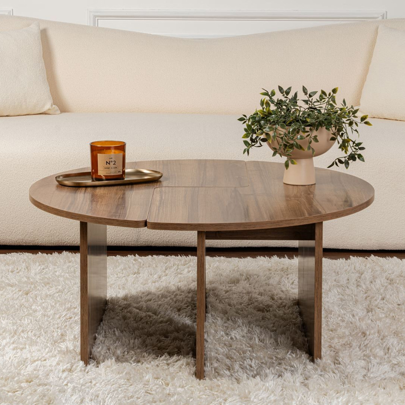 Τραπεζάκι σαλονιού σετ 2 τμχ Moira Megapap χρώμα καρυδί Ø90x41εκ. - Image 4