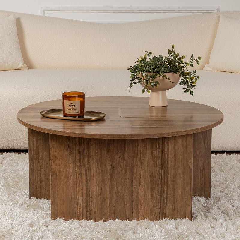 Τραπεζάκι σαλονιού σετ 2 τμχ Moira Megapap χρώμα καρυδί Ø90x41εκ. - Image 5