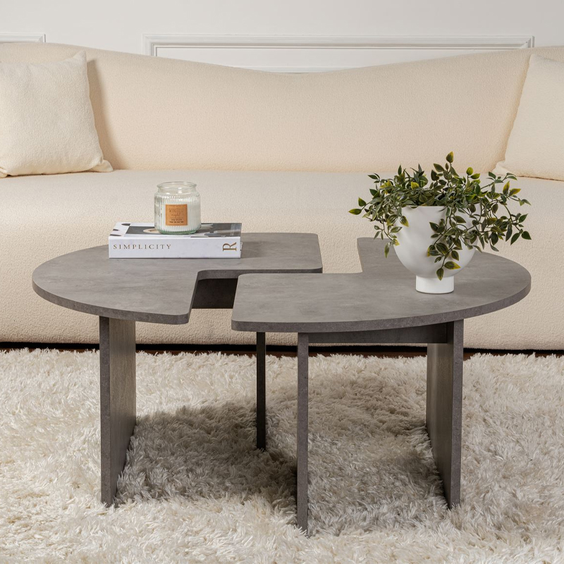 Τραπεζάκι σαλονιού σετ 2 τμχ Moira Megapap χρώμα γκρι σκυροδέματος Ø90x41εκ. - Image 3