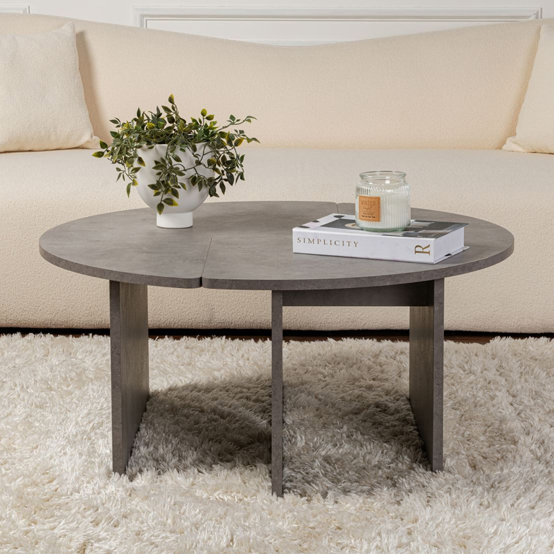 Τραπεζάκι σαλονιού σετ 2 τμχ Moira Megapap χρώμα γκρι σκυροδέματος Ø90x41εκ. - Image 4