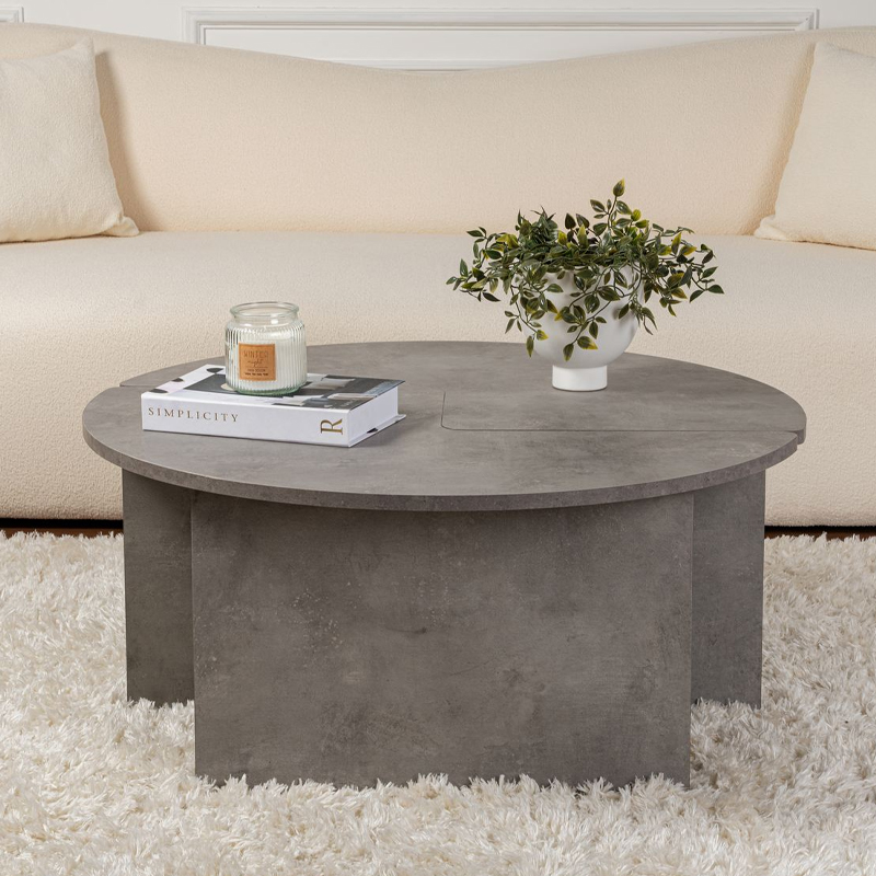 Τραπεζάκι σαλονιού σετ 2 τμχ Moira Megapap χρώμα γκρι σκυροδέματος Ø90x41εκ. - Image 5