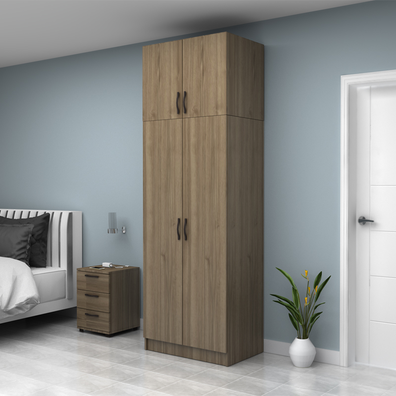 Ντουλάπα ρούχων Vivian Megapap δίφυλλη με πατάρι χρώμα καρυδί 80x51,8x240εκ. - Image 2