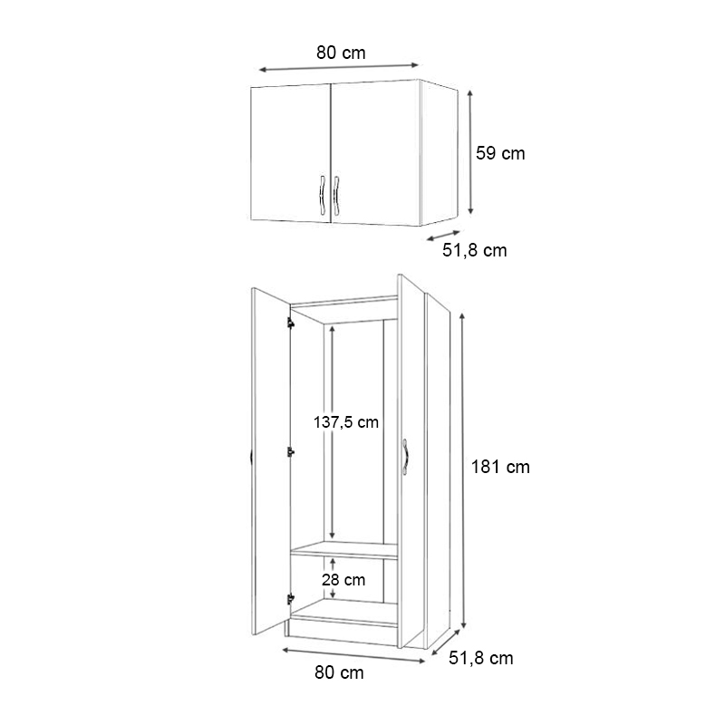 Ντουλάπα ρούχων Vivian Megapap δίφυλλη με πατάρι χρώμα καρυδί 80x51,8x240εκ. - Image 5