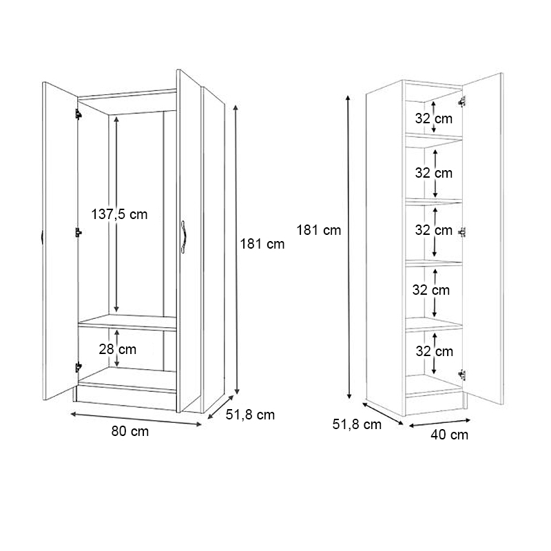 Ντουλάπα ρούχων Vivian Megapap τρίφυλλη χρώμα καρυδί 120x51,8x181εκ. - Image 5