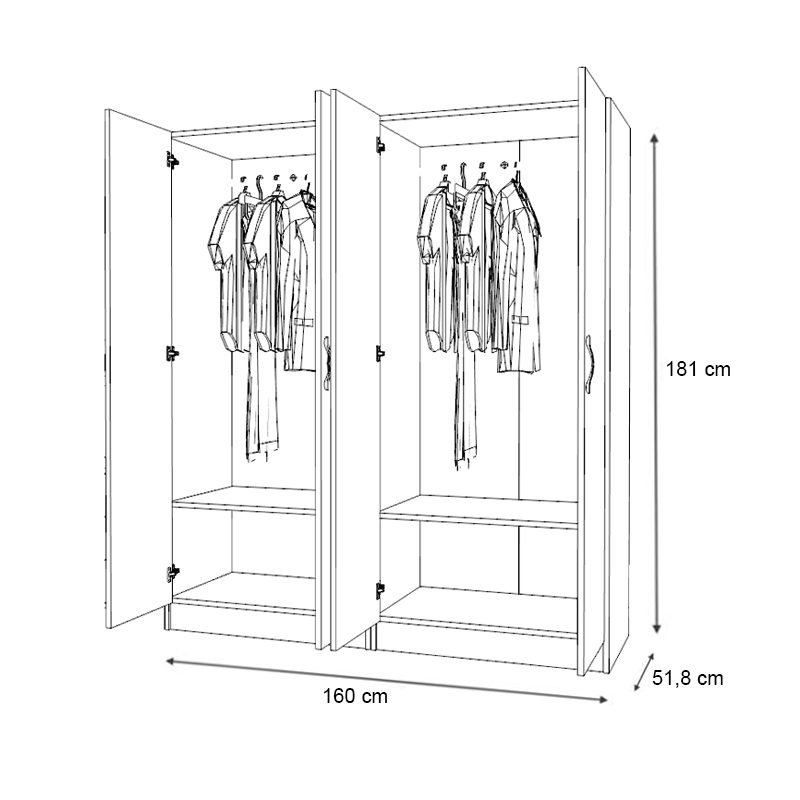 Ντουλάπα ρούχων Vivian Megapap τετράφυλλη χρώμα λευκό 160x51,8x181εκ. - Image 4