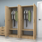 Ντουλάπα ρούχων Vivian Megapap τετράφυλλη χρώμα φυσικό οξιάς 160x51,8x181εκ.