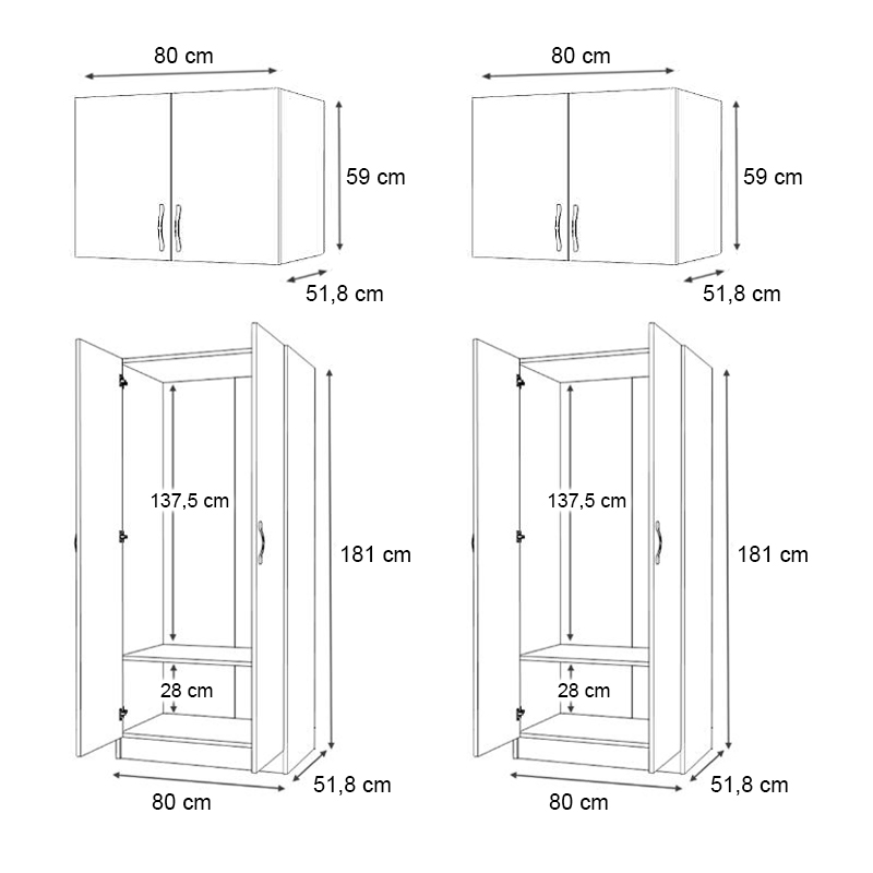 Ντουλάπα ρούχων Vivian Megapap τετράφυλλη με πατάρι χρώμα λευκό 160x51,8x240εκ. - Image 4