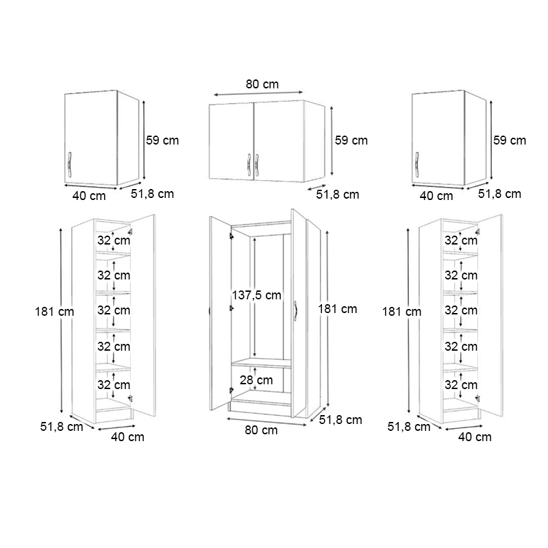 Ντουλάπα ρούχων Vivian Megapap τετράφυλλη με πατάρι χρώμα λευκό 160x51,8x240εκ. - Image 4