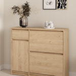 Naia παπουτσοθήκη με 2 πτυσσόμενες πόρτες 1 ντουλάπι και 1 συρτάρι  108,9x31,5x92,9εκ. Jackson Hickory