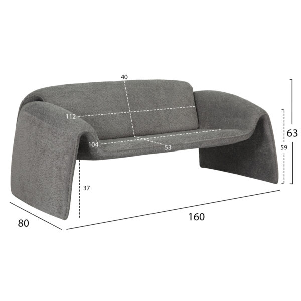 ΚΑΝΑΠΕΣ ΔΙΘΕΣΙΟΣ LAFORGE HM9680.01 ΜΕΤΑΛΛΙΚΟΣ ΣΚΕΛΕΤΟΣ-ΓΚΡΙ ΜΠΟΥΚΛΕ ΥΦΑΣΜΑ 160x80x63Υεκ. - Image 2