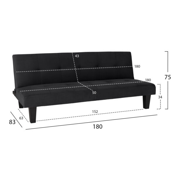 ΚΑΝΑΠΕΣ ΚΡΕΒΑΤΙ ODESSA HM3000.14 ΜΑΥΡΟ ΒΕΛΟΥΔΟ 180x83x75Y εκ. - Image 2