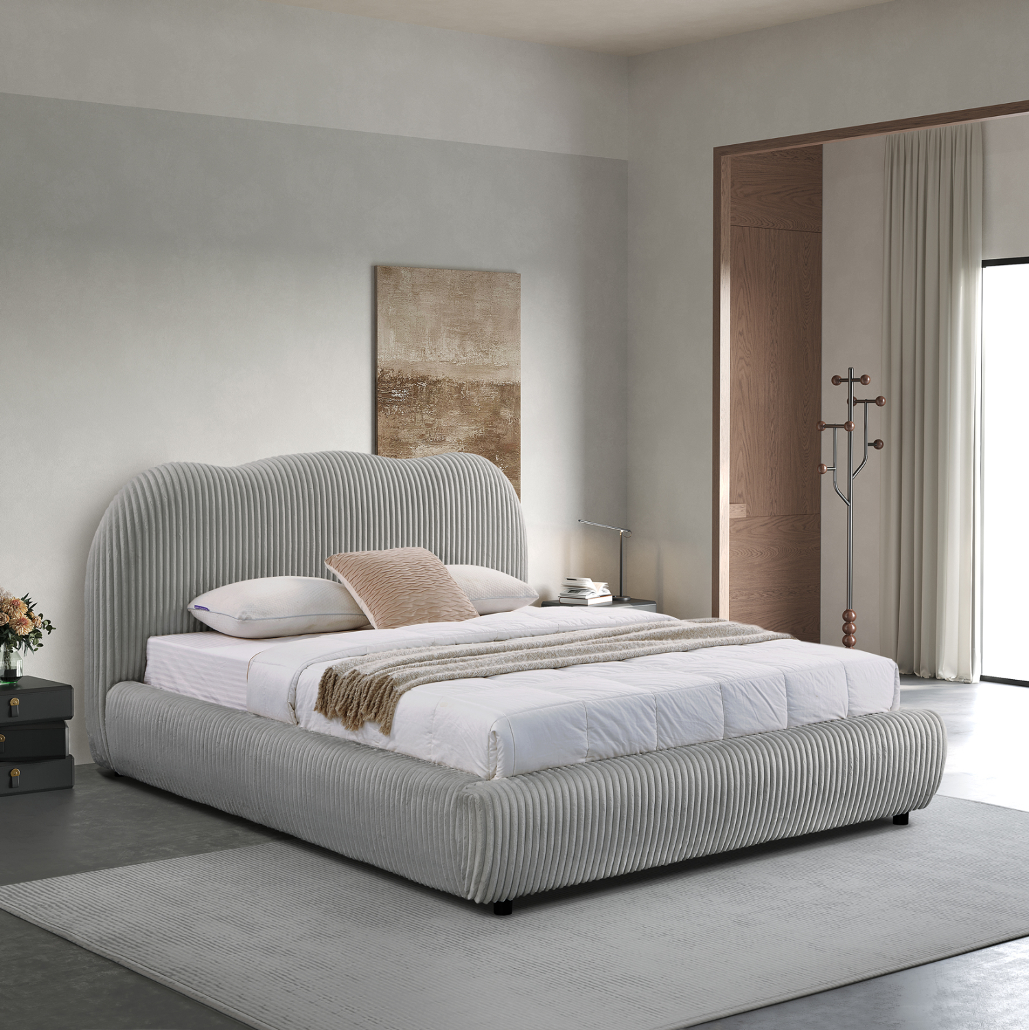 ΚΡΕΒΑΤΙ ΜΕ ΑΠΟΘ.ΧΩΡΟ KALLY HM729.01 ΓΚΡΙ FEAUX FUR ΥΦΑΣΜΑ--ΓΙΑ ΣΤΡΩΜΑ 160x200εκ - Image 2