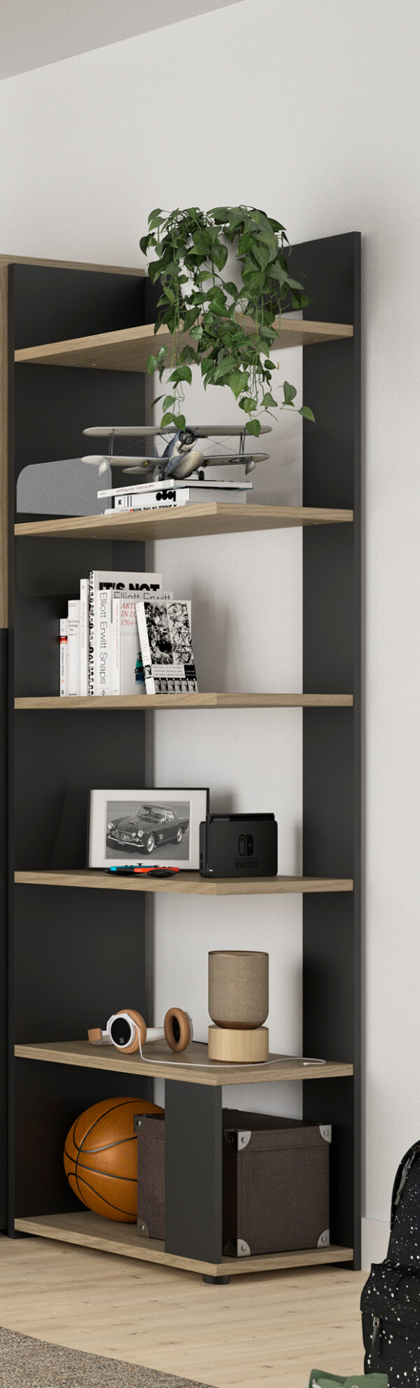 Nael βιβλιοθήκη 56x37x198εκ. Rookwood Oak / Μαύρο
