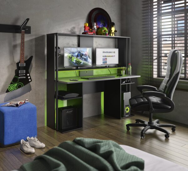 Stream Γραφείο Gaming 157x60x145εκ. Μαύρο/Ανθρακί - Image 2