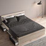 Michigan κρεβάτι με δυο συρτάρια 165x204x74εκ. (  για στρώμα 160x200εκ. )  Brushed Oak / Μαύρο