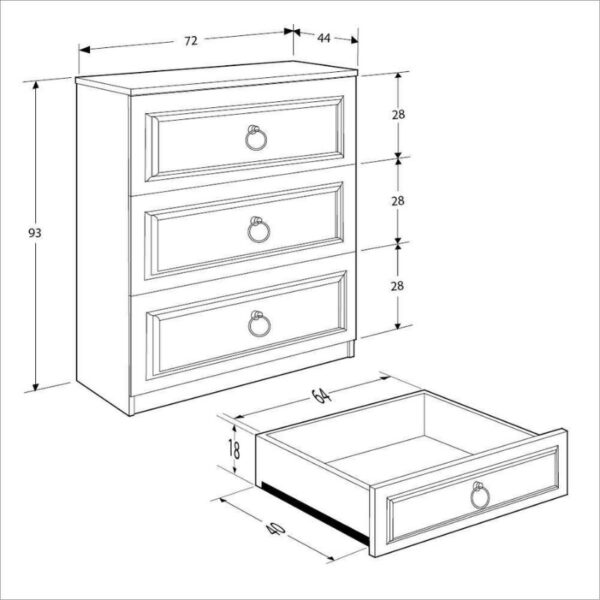 Συρταριέρα Hampton Megapap χρώμα λευκό 72x44x93εκ. - Image 5