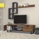 Σύνθεση τηλεόρασης Lonsa Megapap χρώμα καρυδί - γκρι 160x35x40εκ.