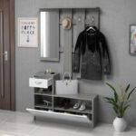 Έπιπλο εισόδου Raynold Megapap χρώμα γκρι σκυροδέματος - λευκό 100x30x180εκ.