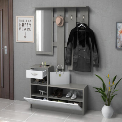 Έπιπλο εισόδου Raynold Megapap χρώμα γκρι σκυροδέματος - λευκό 100x30x180εκ.