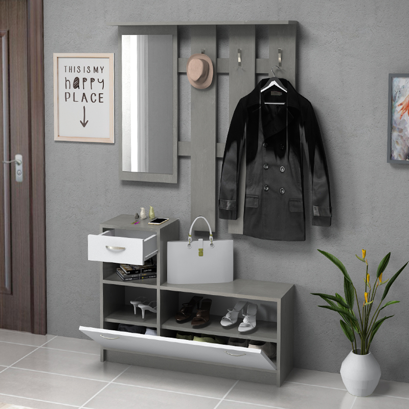 Έπιπλο εισόδου Raynold Megapap χρώμα γκρι σκυροδέματος - λευκό 100x30x180εκ.