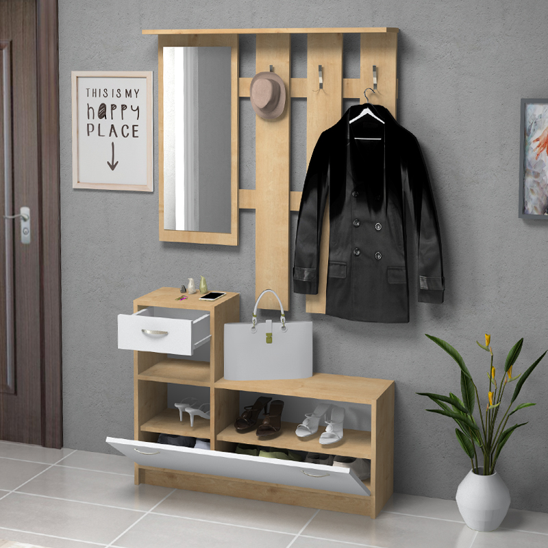 Έπιπλο εισόδου Raynold Megapap χρώμα φυσικό οξιάς - λευκό 100x30x180εκ.