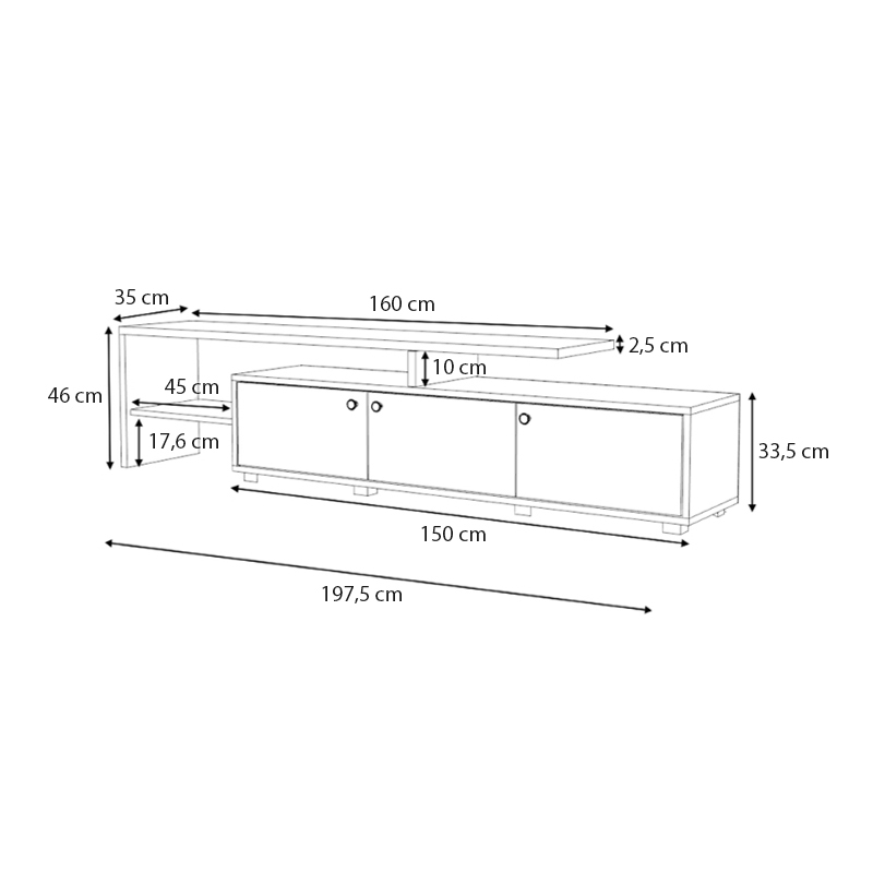 Έπιπλο τηλεόρασης Amadeo Megapap χρώμα λευκό - φυσικό οξιάς 197,5x35x46cm. - Image 4