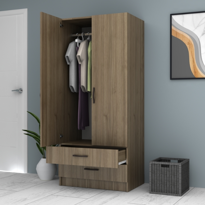 Ντουλάπα ρούχων Ricardo Megapap δίφυλλη με συρτάρια χρώμα καρυδί 80x51,8x181εκ. - Image 2