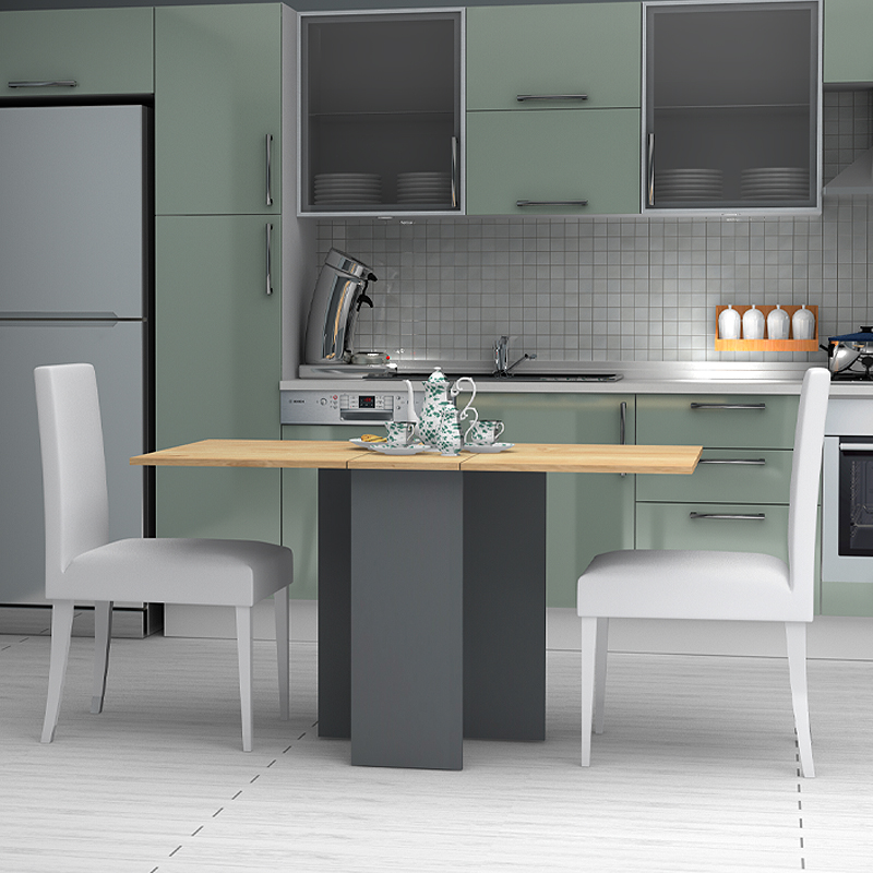 Τραπέζι Pepe Megapap επεκτεινόμενο χρώμα ανθρακί - φυσικό οξιάς 28(56+56)x77x75εκ. - Image 2