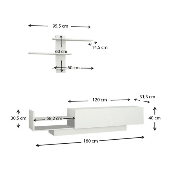 Σύνθεση τηλεόρασης Egemen Megapap χρώμα λευκό 180x32x40εκ. - Image 6