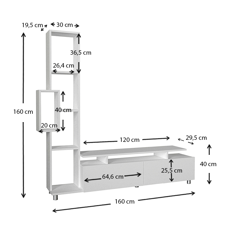 Σύνθεση τηλεόρασης Tulip Megapap χρώμα λευκό 160x29,5x160εκ. - Image 6