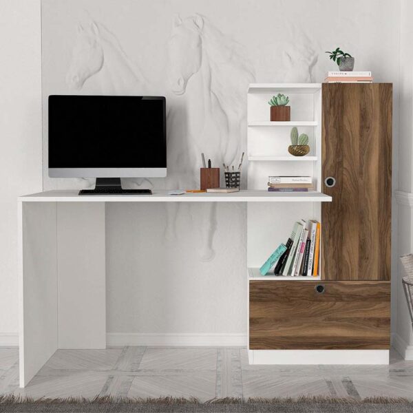 Γραφείο εργασίας Merino Megapap χρώμα λευκό - καρυδί 149,5x61,8x120εκ. - Image 2