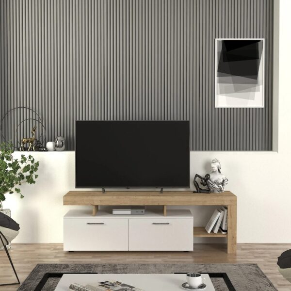 Έπιπλο τηλεόρασης Acnes Megapap χρώμα λευκό - sapphire oak 160x40x53εκ. - Image 2