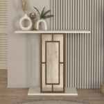 Κονσόλα Alderas Megapap χρώμα sandstone - travertine - χρυσό 90x29,6x76,8εκ.