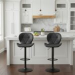 Σκαμπό μπαρ Dolores Megapap με ρυθμιζόμενο ύψος PU μαύρο - βάση μαύρο ματ 45,5x38x89/109εκ.