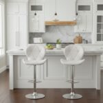 Σκαμπό μπαρ Dolores Megapap με ρυθμιζόμενο ύψος PU λευκό - βάση χρωμίου 45,5x38x89/109εκ.