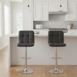 Σκαμπό μπαρ Carmelo Megapap με ρυθμιζόμενο ύψος PU μαύρο - βάση χρωμίου 45x42x90/113εκ.