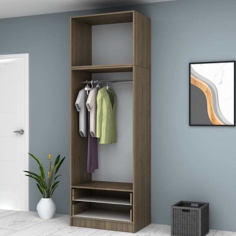 Ντουλάπα ρούχων Ricardo Megapap δίφυλλη με πατάρι και συρτάρια χρώμα καρυδί 80x51,8x240εκ. - Image 2