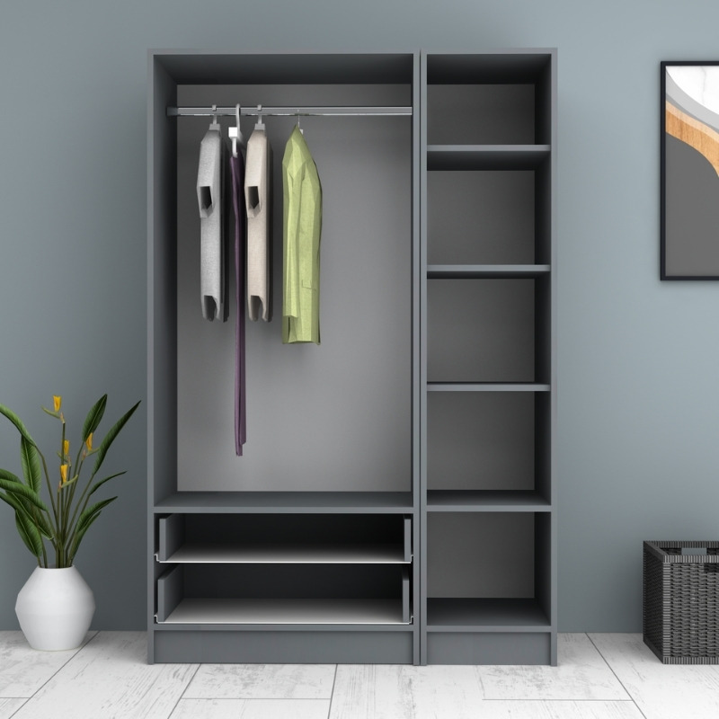 Ντουλάπα ρούχων Ricardo Megapap τρίφυλλη με συρτάρια χρώμα ανθρακί 120x51,8x181εκ. - Image 2