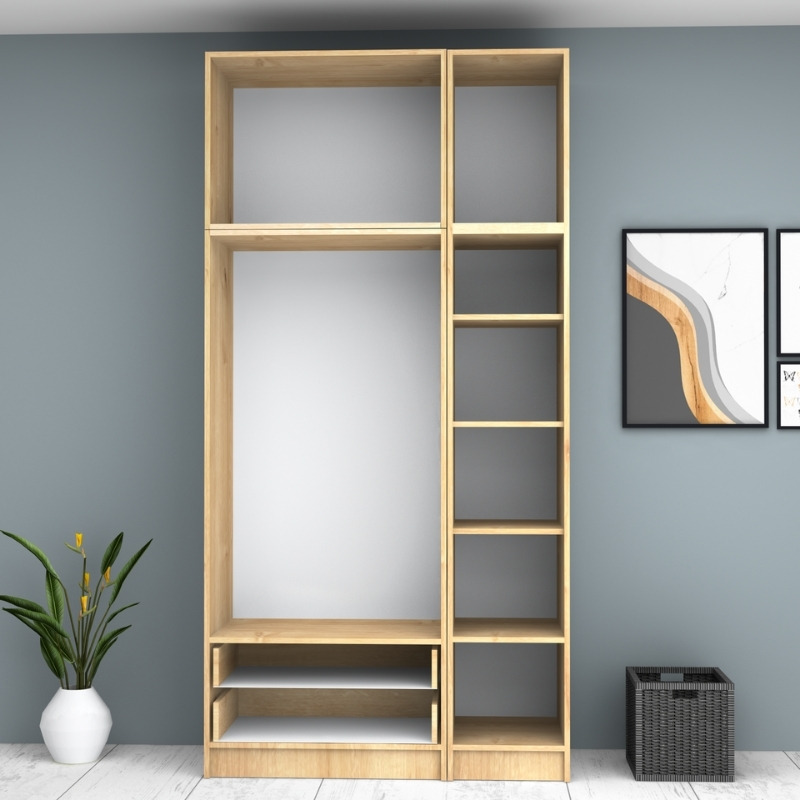 Ντουλάπα ρούχων Ricardo Megapap τρίφυλλη με πατάρι και συρτάρια χρώμα φυσικό οξιάς 120x51,8x240εκ. - Image 2